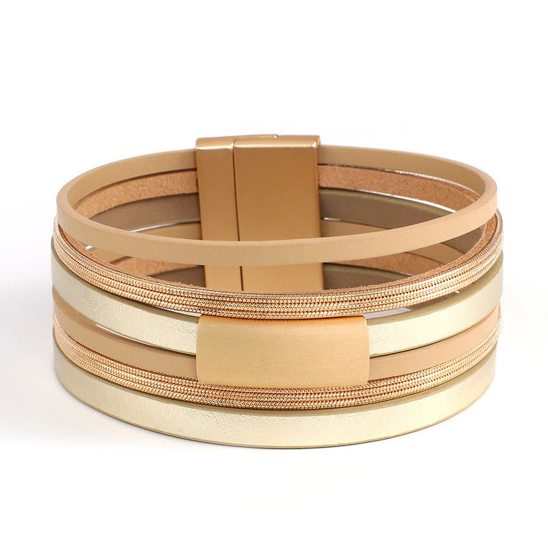 Multilayer Leather Bracelet Metal Charm Wrap Bangle Jewelry