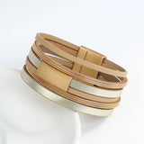 Multilayer Leather Bracelet Metal Charm Wrap Bangle Jewelry