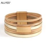 Multilayer Leather Bracelet Metal Charm Wrap Bangle Jewelry