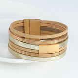Multilayer Leather Bracelet Metal Charm Wrap Bangle Jewelry