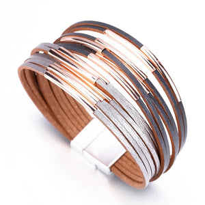 Boho Wrap Multilayer Wide Leather Bracelet with Metal Charm