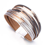 Boho Wrap Multilayer Wide Leather Bracelet with Metal Charm
