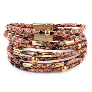 Exaggerated Snake Pattern Leather Bracelet Multilayer Wrap Bangle