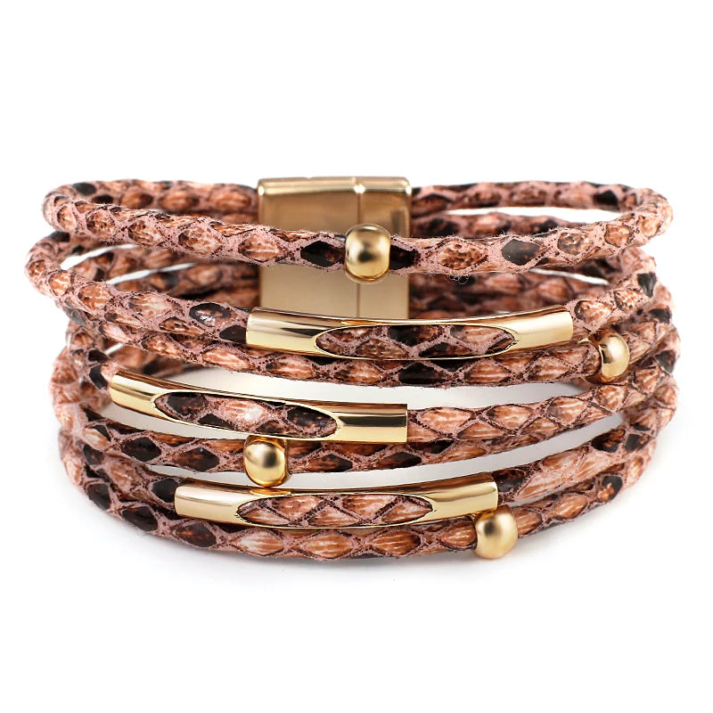 Exaggerated Snake Pattern Leather Bracelet Multilayer Wrap Bangle