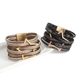 Star Pattern Imprint Leather Bracelet Bangle Unisex Jewelry