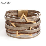 Star Pattern Imprint Leather Bracelet Bangle Unisex Jewelry