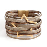 Star Pattern Imprint Leather Bracelet Bangle Unisex Jewelry