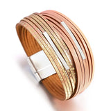 Boho Multilayer Leather Bracelet Ethnic Printing Metal Wrap Jewelry