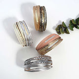 Boho Multilayer Leather Bracelet Ethnic Printing Metal Wrap Jewelry