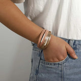 Boho Multilayer Leather Bracelet Ethnic Printing Metal Wrap Jewelry