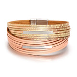 Boho Multilayer Leather Bracelet Ethnic Printing Metal Wrap Jewelry