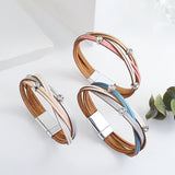 Colorful Braided Leather Bracelet Charm Boho Crystal Beads