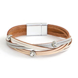 Colorful Braided Leather Bracelet Charm Boho Crystal Beads