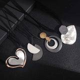 Geometric Heart Circle Choker Necklace Bohemian Charm Leather Pendant