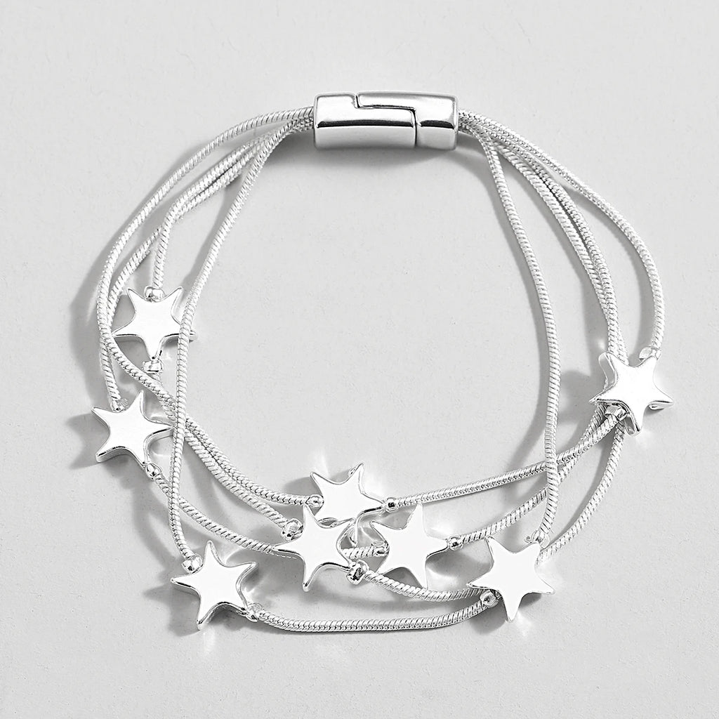 Triple Star Bracelet Silver Snake Chain Charm Jewelry