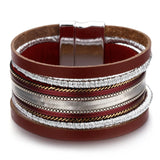 Vintage Leather Bracelet Bohemian Silver Metal Chain Wrap
