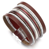 Vintage Leather Bracelet Bohemian Silver Metal Chain Wrap