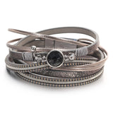 Boho Crystal Bead Leather Bracelet for Women Multilayer Wrap Bracelets