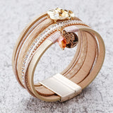 Vintage Ginkgo Leaf Leather Bracelets for Women Tree of Life Pendant Crystal Mul