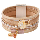 Vintage Ginkgo Leaf Leather Bracelets for Women Tree of Life Pendant Crystal Mul