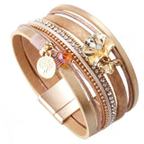 Vintage Ginkgo Leaf Leather Bracelets for Women Tree of Life Pendant Crystal Mul