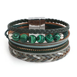 Vintage Leather Bracelets Braid Stone Beaded Bangles Wrap Bracelets