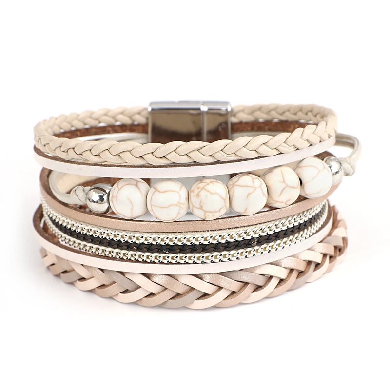 Vintage Leather Bracelets Braid Stone Beaded Bangles Wrap Bracelets