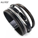 Vintage Leather Bracelet Rhinestone Bangle Party Jewelry