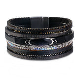 Vintage Leather Bracelet Rhinestone Bangle Party Jewelry