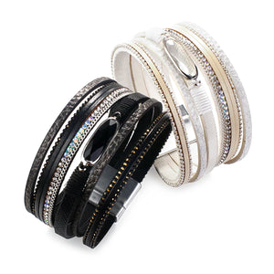 Vintage Leather Bracelet Rhinestone Bangle Party Jewelry