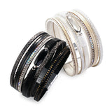 Vintage Leather Bracelet Rhinestone Bangle Party Jewelry
