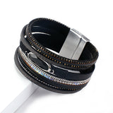 Vintage Leather Bracelet Rhinestone Bangle Party Jewelry