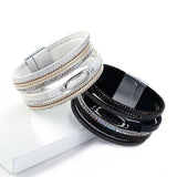 Vintage Leather Bracelet Rhinestone Bangle Party Jewelry
