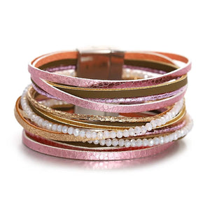 Vintage Multilayer Leather Bracelet Charm Crystal Bead Wrap Bracelets