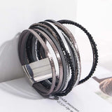 Vintage Multilayer Leather Bracelet Charm Crystal Bead Wrap Bracelets