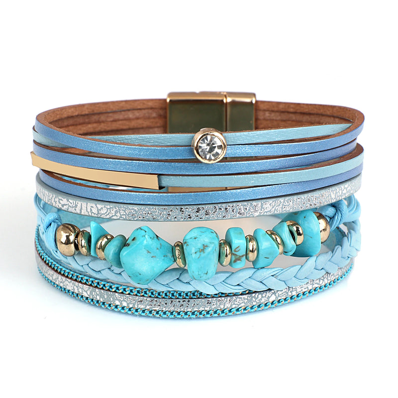 Vintage Natural Stone Leather Bracelet Charm Jewelry