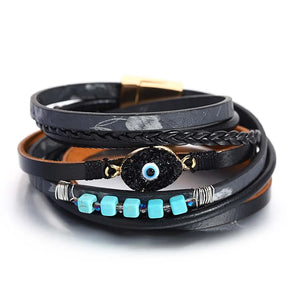 Vintage Evil Eye Leather Bracelet Multilayer Wrap