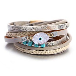 Vintage Evil Eye Leather Bracelet Multilayer Wrap