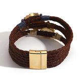 Vintage Natural Stones Leather Bracelet for Women Charm Boho Braided Wrap