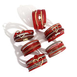Vintage Red Leather Bracelet Heart Circle Pearl Stone Crystal Wrap