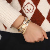 Vintage Resin Stone Star Leather Bracelet Charm Multilayer Cross Wrap Bangle