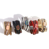 Vintage Resin Stone Star Leather Bracelet Charm Multilayer Cross Wrap Bangle