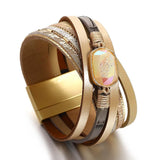 Vintage Resin Stone Star Leather Bracelet Charm Multilayer Cross Wrap Bangle