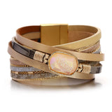 Vintage Resin Stone Star Leather Bracelet Charm Multilayer Cross Wrap Bangle