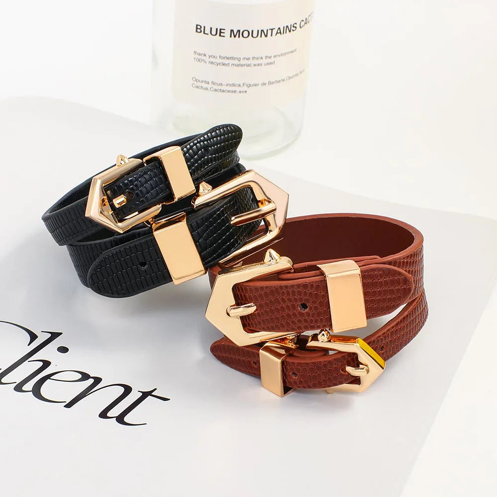 Vintage Snake Skin Pattern Leather Bracelet for Women
