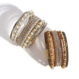Vintage Two Tone Beaded Leather Bracelet for Women Charm Multilayer