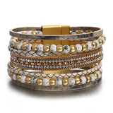 Vintage Two Tone Beaded Leather Bracelet for Women Charm Multilayer