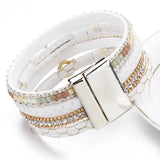 Leather Bracelets for Women Round Metal Charm Rhinestone Wide Bracelet