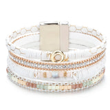 Leather Bracelets for Women Round Metal Charm Rhinestone Wide Bracelet