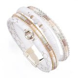 Leather Bracelets for Women Round Metal Charm Rhinestone Wide Bracelet